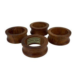 Kemp & Beatley Inc. Burma Teak Set of 4 Napkin Ring Holders Wooden Boho Decor